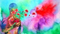 Human red heart healing flower flow in universe love spiritual mind mental health chakra power abstract soul art watercolor