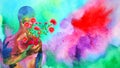 Human red heart healing flower flow in universe love spiritual mind mental health chakra power abstract soul art watercolor