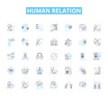 Human relation linear icons set. Empathy, Communication , Trust, Respect, Forgiveness, Intimacy, Understanding line