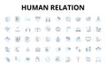 Human relation linear icons set. Empathy, Communication , Trust, Respect, Forgiveness, Intimacy, Understanding vector