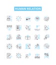 Human relation vector line icons set. Relationship, Interaction, Communication, Social, Solidarity, Partnership, Bonding