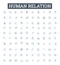 Human relation vector line icons set. Relationship, Interaction, Communication, Social, Solidarity, Partnership, Bonding