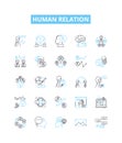 Human relation vector line icons set. Relationship, Interaction, Communication, Social, Solidarity, Partnership, Bonding
