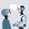 A human requests assistance from the robot using chatgpt illustration bubbles for text created by AI.