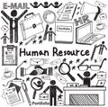 Human resource management in organization handwriting doodle icon