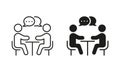 Human Resource Silhouette and Line Icon Set. Job Interview Meeting Pictogram. Recruitment Manage, Find Work Icon Royalty Free Stock Photo