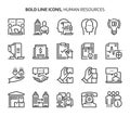 Human resources, bold line icons Royalty Free Stock Photo