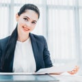 Human resources cheerful female recruiter resume