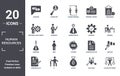 human.resources icon set. include creative elements as language, onboarding, approval, 12 hours, fi, problems filled icons can be