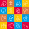 Human resources lineart minimal vector iconset on multicolor checkered texture