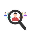 Human resources. Magnifier searching a man. Search for employe. Recruitment. Business concept. Flat design Royalty Free Stock Photo