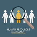 Human Resources Management. Candidate selection illustration. Magnifier with people silhouettes