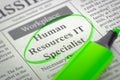 Human Resources IT Specialist Hiring Now. 3D. Royalty Free Stock Photo