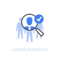 Human resources symbol with a magnifier looking for new employee or key person