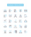 Human resources vector line icons set. Recruitment, Hiring, Job, Training, Benefits, Compensation, HR illustration