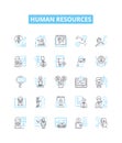 Human resources vector line icons set. Recruitment, Hiring, Job, Training, Benefits, Compensation, HR illustration