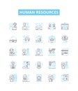 Human resources vector line icons set. Recruitment, Hiring, Job, Training, Benefits, Compensation, HR illustration