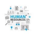 Human resources web banner concept. Outline line business icon set. HR Strategy team, teamwork and corporate organization i