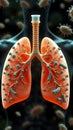 Human respiratory system with pathogen particles highlighting lung infection risk Royalty Free Stock Photo