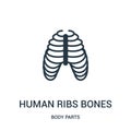 human ribs bones icon vector from body parts collection. Thin line human ribs bones outline icon vector illustration