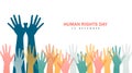 Human right day concept. International peace. Freedom symbol. Hand gestures design like bird-shaped and decor with hands many.