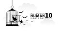 Human Rights Day concept. International peace. December 10, every year. Bird`s silhouette is flying out of the cage. Royalty Free Stock Photo