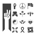 Human rights day, line icons set design, included hands heart book dove