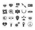 Human rights day, line icons set design, included heart peace law scale world
