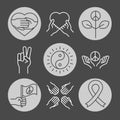 Human rights day, line icons set design, included heart yin yang ribbon