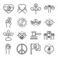 Human rights day, line icons set design, included hearts yin yang peace law hands