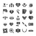 Human rights day, line icons set design, included law hands heart book placard