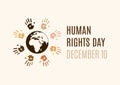 Human Rights Day Poster with human hands with different skin colors silhouette vector