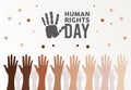 Human rights day poster with interracial hands up