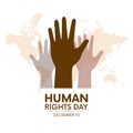 Human Rights Day Poster with raised hands vector illustration