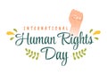 Human Rights Day Template Hand Drawn Flat Cartoon Illustration with Hands Raised Breaking Chains or Holding Hand Design