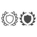 Human rights emblem line and solid icon. Lawyer shield in laurel wreath. Jurisprudence vector design concept, outline