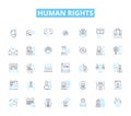 Human rights linear icons set. Equality, Dignity, Justice, Liberty, Freedom, Discrimination, Empowerment line vector and Royalty Free Stock Photo