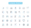 Human rights linear icons set. Equality, Dignity, Justice, Liberty, Freedom, Discrimination, Empowerment line vector and Royalty Free Stock Photo