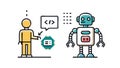 Human Robot Coding, Collaborative AI, Tech Development, vector design Generative AI Royalty Free Stock Photo