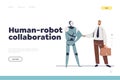 Human robot collaboration concept of landing page with businessman shake hand with robotics Royalty Free Stock Photo