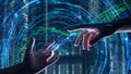 Human-Robot Collaboration Concept with Touching Hands and Data Streams Royalty Free Stock Photo