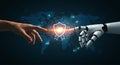 Human and robot collaboration global cybersecurity protection Royalty Free Stock Photo
