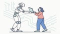 Human and robot exchanging data, symbolizing technology, AI, and future interaction, vector design Generative AI Royalty Free Stock Photo