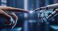 Human and robot fingers touching symbolizing connection and future technology Royalty Free Stock Photo