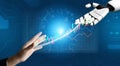 Human and Robot Hand Interaction Symbolizing Collaboration in Technology, Innovation, and Future Growth Impute Royalty Free Stock Photo