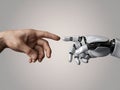 Human and robot hand reaching out to each other - symbolizing connection and future technology Royalty Free Stock Photo