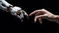 Human and robot hand about to touch Generative AI