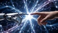 Human and Robot Hand Touching - AI Connection Royalty Free Stock Photo