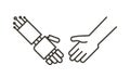Human and robot hands together as one handshake. Vector icon representing the benefits humans can have with artificial Royalty Free Stock Photo