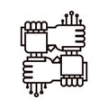 Human and robot hands together as one. Vector icon representing the benefits humans can have with artificial intelligence and